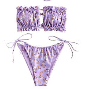 Women's Sexy Ruffle Tie Side Bandeau Bikini Set